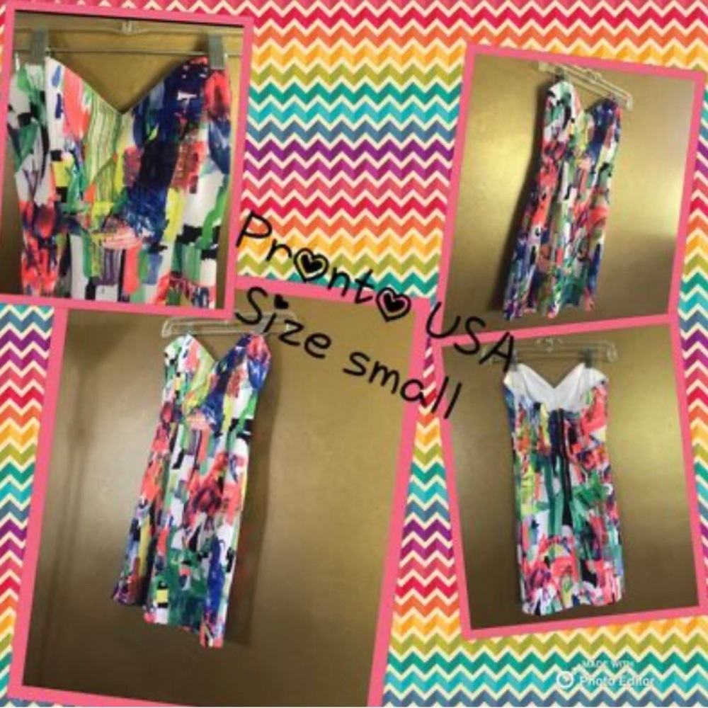 Pronto U.S.A. BodyCon Multicolored Abstract design Strapless Dress Small